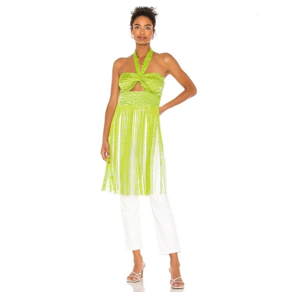 Vibrant Green Halter Fringe Top